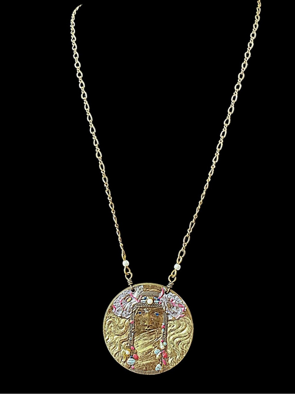 Vintage Pididdly Links Art Nouveau Revival Boho Face Necklace
